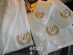 5 Hotel Edition White Set Bathrobe, Bath Towels, Robe-Gold/Silver Personalized
