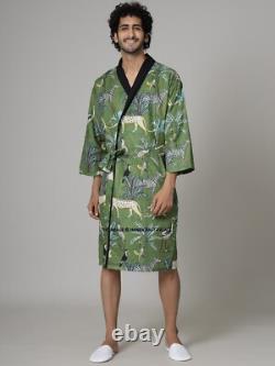 5 PC Lot Mens Cotton Printed Robe Lightweight Summer cotton Bathrobe Indian
