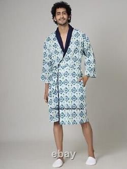 5 PC Lot Mens Cotton Printed Robe Lightweight Summer cotton Bathrobe Indian