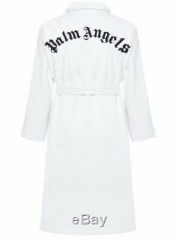 $620 Palm Angels White And Black Embroidered Bath Robe Medium