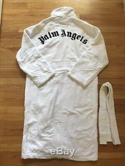 $620 Palm Angels White And Black Embroidered Bath Robe Medium