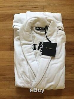 $620 Palm Angels White And Black Embroidered Bath Robe Medium