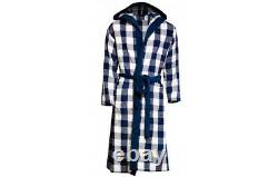 $669 Hästens Unisex Men Women Luxury Bathrobe L Royal Blue Check Egyptian Cotton