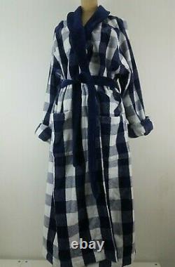 $669 Hästens Unisex Men Women Luxury Bathrobe L Royal Blue Check Egyptian Cotton