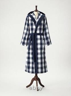 $669 Hästens Unisex Men Women Luxury Bathrobe L Royal Blue Check Egyptian Cotton