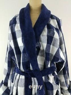 $669 Hästens Unisex Men Women Luxury Bathrobe L Royal Blue Check Egyptian Cotton