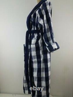 $669 Hästens Unisex Men Women Luxury Bathrobe L Royal Blue Check Egyptian Cotton