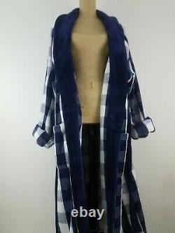 $669 Hästens Unisex Men Women Luxury Bathrobe L Royal Blue Check Egyptian Cotton