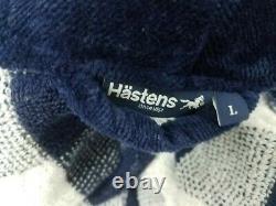 $669 Hästens Unisex Men Women Luxury Bathrobe L Royal Blue Check Egyptian Cotton