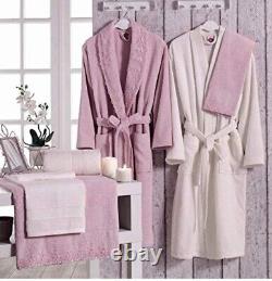 8 Pack Bathrobe (2 Robe + 2 Slipper + 2 Towel) Set Soft Egyptian Cotton Unisex