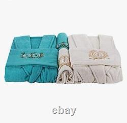 8 Pack Bathrobe (2 Robe + 2 Slipper + 2 Towel) Set Soft Egyptian Cotton Unisex