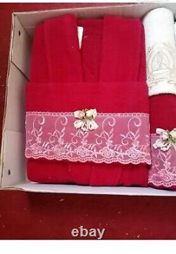8 Pack Bathrobe (2 Robe + 2 Slipper + 2 Towel) Set Soft Egyptian Cotton Unisex