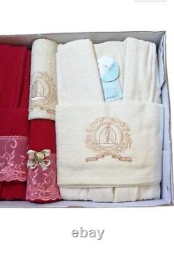 8 Pack Bathrobe (2 Robe + 2 Slipper + 2 Towel) Set Soft Egyptian Cotton Unisex
