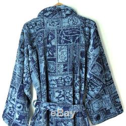 ALVIERO MARTINI 1^ CLASSE men's robe size L blue travel stamps print bathrobe