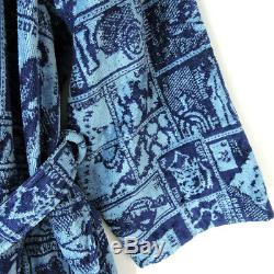 ALVIERO MARTINI 1^ CLASSE men's robe size L blue travel stamps print bathrobe
