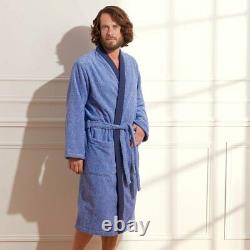 Abri Men's Kimono By Yves Delorme, 100% Cotton, Solid Blue