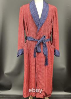 Absolutely stunning Men's 40s/50s Rabhor burgundy/navy satin bathrobe one size