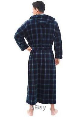 Alexander Del Rossa Mens Fleece Plaid Robe, Long Hooded Bathrobe