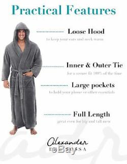 Alexander Del Rossa Mens Plush Warm Robe with Hood, Big and Tall Bathrobe