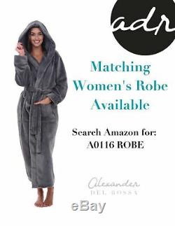 Alexander Del Rossa Mens Plush Warm Robe with Hood, Big and Tall Bathrobe