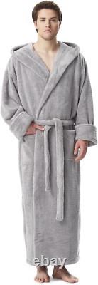 Arus Men'S Fleece Robe, Long Hooded Turkish Bathrobe