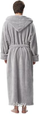 Arus Men'S Fleece Robe, Long Hooded Turkish Bathrobe