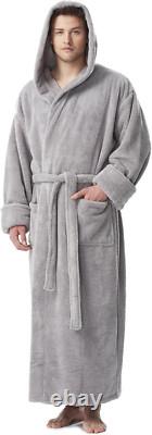 Arus Men'S Fleece Robe, Long Hooded Turkish Bathrobe