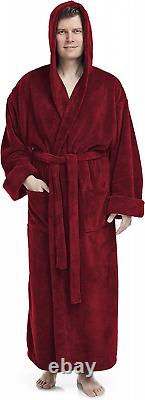 Arus Men's Microfibre Bathrobe with Hood S-M Extra Tall, Burgundy