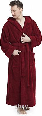 Arus Men's Microfibre Bathrobe with Hood S-M Extra Tall, Burgundy