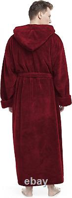 Arus Men's Microfibre Bathrobe with Hood S-M Extra Tall, Burgundy