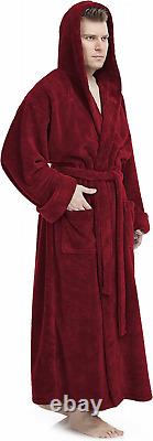 Arus Men's Microfibre Bathrobe with Hood S-M Extra Tall, Burgundy