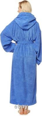 Arus Women's Hooded Bathrobe, 100% Cotton Terry Towelling, calf length or ankel