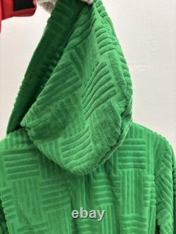 Authentic BOTTEGA VENETA MENS Green Cotton Terry Intrecciato Long Bathrobe Sz L