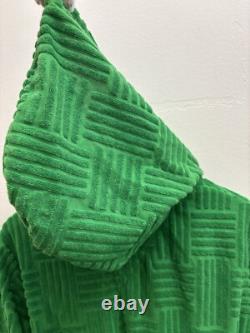 Authentic BOTTEGA VENETA MENS Green Cotton Terry Intrecciato Long Bathrobe Sz L
