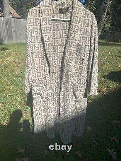 Authentic Vintage Fendi Grey Zucca Monogram towel Bathrobe Robe