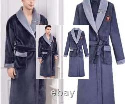 Autumn/Winter Men Nightgown Bathrobe Gown Coral Fleece Negligee V-neck