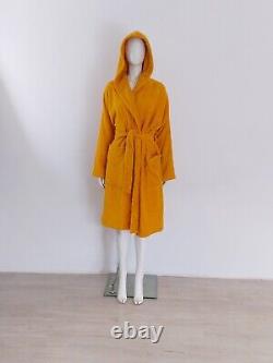 BNWT TEKLA (M) Bath-Robe Terry Mustard Yellow Towelling Cotton Belted Hood £150