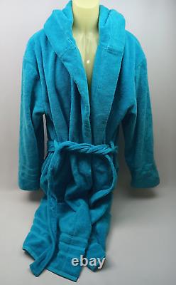 Balenciaga Men's Light Blue Embroidered Hotel Logo Hooded Bathrobe Size Medium