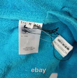 Balenciaga Men's Light Blue Embroidered Hotel Logo Hooded Bathrobe Size Medium