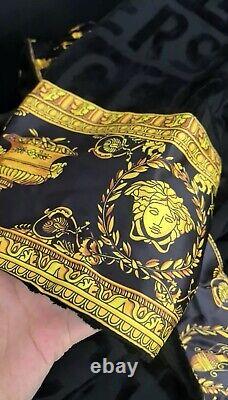 Baroque And Greca Versace Print Black Long Unisex Bathrobe Large Robe