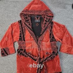 Bathrobe Company Covent Garden Dressing Robe Hooded Sz S 100% Cotton Red Aztec
