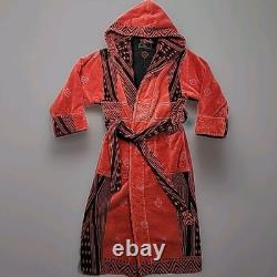 Bathrobe Company Covent Garden Dressing Robe Hooded Sz S 100% Cotton Red Aztec