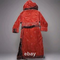 Bathrobe Company Covent Garden Dressing Robe Hooded Sz S 100% Cotton Red Aztec