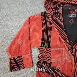 Bathrobe Company Covent Garden Dressing Robe Hooded Sz S 100% Cotton Red Aztec