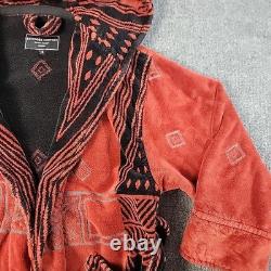 Bathrobe Company Covent Garden Dressing Robe Hooded Sz S 100% Cotton Red Aztec