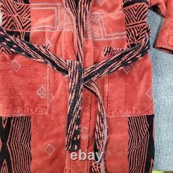 Bathrobe Company Covent Garden Dressing Robe Hooded Sz S 100% Cotton Red Aztec