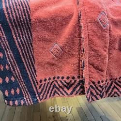 Bathrobe Company Covent Garden Dressing Robe Hooded Sz S 100% Cotton Red Aztec