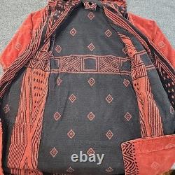 Bathrobe Company Covent Garden Dressing Robe Hooded Sz S 100% Cotton Red Aztec
