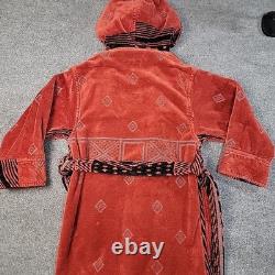 Bathrobe Company Covent Garden Dressing Robe Hooded Sz S 100% Cotton Red Aztec