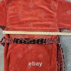 Bathrobe Company Covent Garden Dressing Robe Hooded Sz S 100% Cotton Red Aztec
